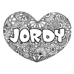 Coloring page first name JORDY - Heart mandala background