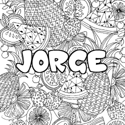Coloring page first name JORGE - Fruits mandala background