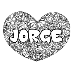 Coloring page first name JORGE - Heart mandala background