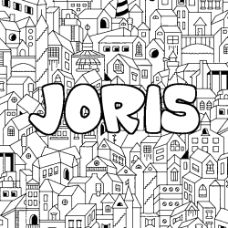 Coloring page first name JORIS - City background