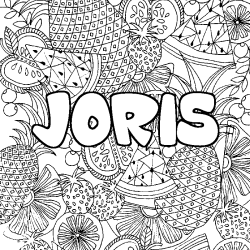 Coloring page first name JORIS - Fruits mandala background