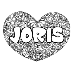 Coloring page first name JORIS - Heart mandala background