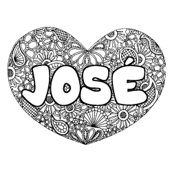Coloring page first name JOSÉ - Heart mandala background