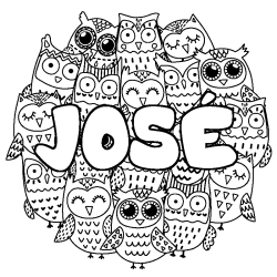 Coloring page first name JOSÉ - Owls background