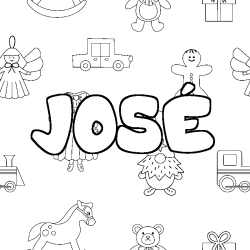 Coloring page first name JOSÉ - Toys background