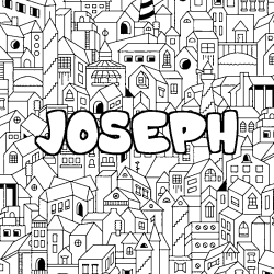 Coloring page first name JOSEPH - City background