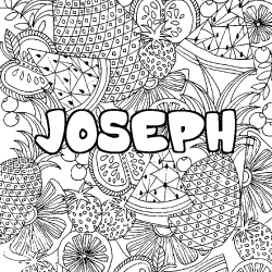 Coloring page first name JOSEPH - Fruits mandala background