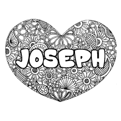 Coloring page first name JOSEPH - Heart mandala background