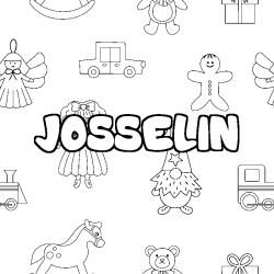 Coloring page first name JOSSELIN - Toys background
