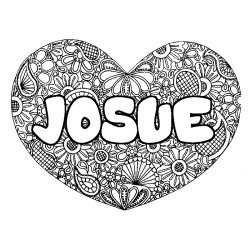 Coloring page first name JOSUE - Heart mandala background