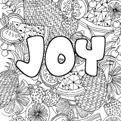 Coloring page first name JOY - Fruits mandala background