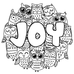 Coloring page first name JOY - Owls background