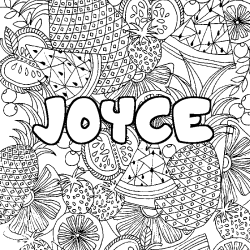 Coloring page first name JOYCE - Fruits mandala background