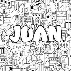 Coloring page first name JUAN - City background