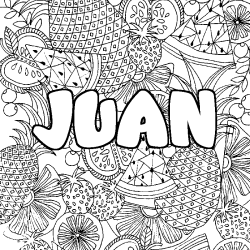 Coloring page first name JUAN - Fruits mandala background