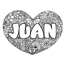 Coloring page first name JUAN - Heart mandala background