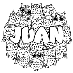 Coloring page first name JUAN - Owls background