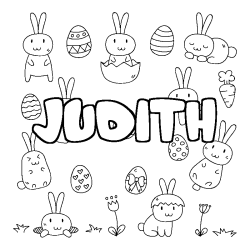 Coloring page first name JUDITH - Easter background