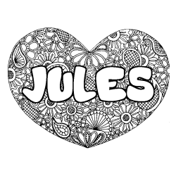 Coloring page first name JULES - Heart mandala background