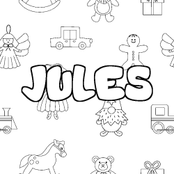 Coloring page first name JULES - Toys background