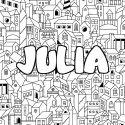 Coloring page first name JULIA - City background