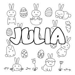 Coloring page first name JULIA - Easter background
