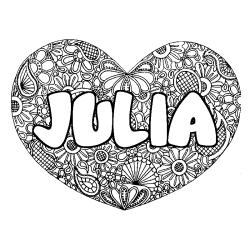Coloring page first name JULIA - Heart mandala background