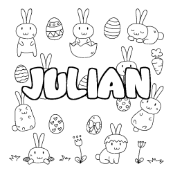 Coloring page first name JULIAN - Easter background