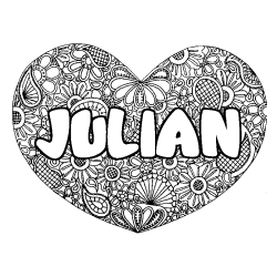 Coloring page first name JULIAN - Heart mandala background