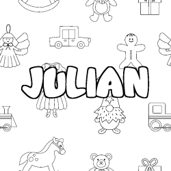 Coloring page first name JULIAN - Toys background