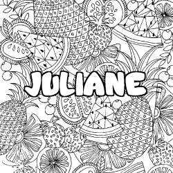 Coloring page first name JULIANE - Fruits mandala background