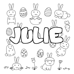 Coloring page first name JULIE - Easter background