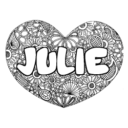 Coloring page first name JULIE - Heart mandala background