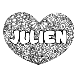 Coloring page first name JULIEN - Heart mandala background