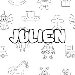 Coloring page first name JULIEN - Toys background