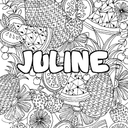 Coloring page first name JULINE - Fruits mandala background