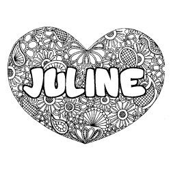 Coloring page first name JULINE - Heart mandala background