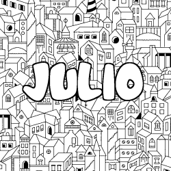 Coloring page first name JULIO - City background