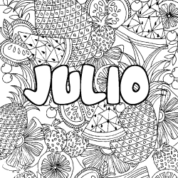 Coloring page first name JULIO - Fruits mandala background