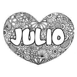 Coloring page first name JULIO - Heart mandala background