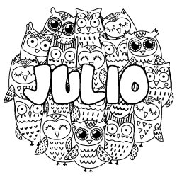 Coloring page first name JULIO - Owls background