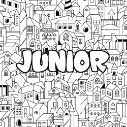 Coloring page first name JUNIOR - City background