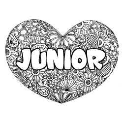 Coloring page first name JUNIOR - Heart mandala background