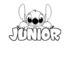 Coloring page first name JUNIOR - Stitch background