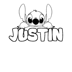 Coloring page first name JUSTIN - Stitch background