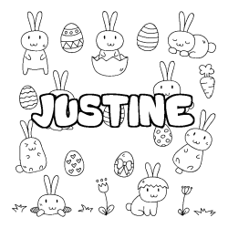 Coloring page first name JUSTINE - Easter background