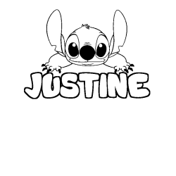 Coloring page first name JUSTINE - Stitch background