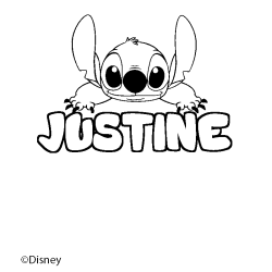 Coloring page first name JUSTINE - Stitch background