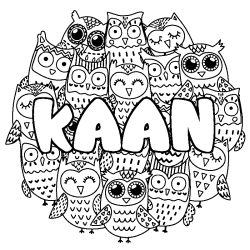 Coloring page first name KAAN - Owls background