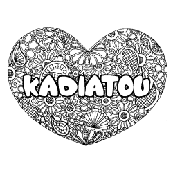 Coloring page first name KADIATOU - Heart mandala background